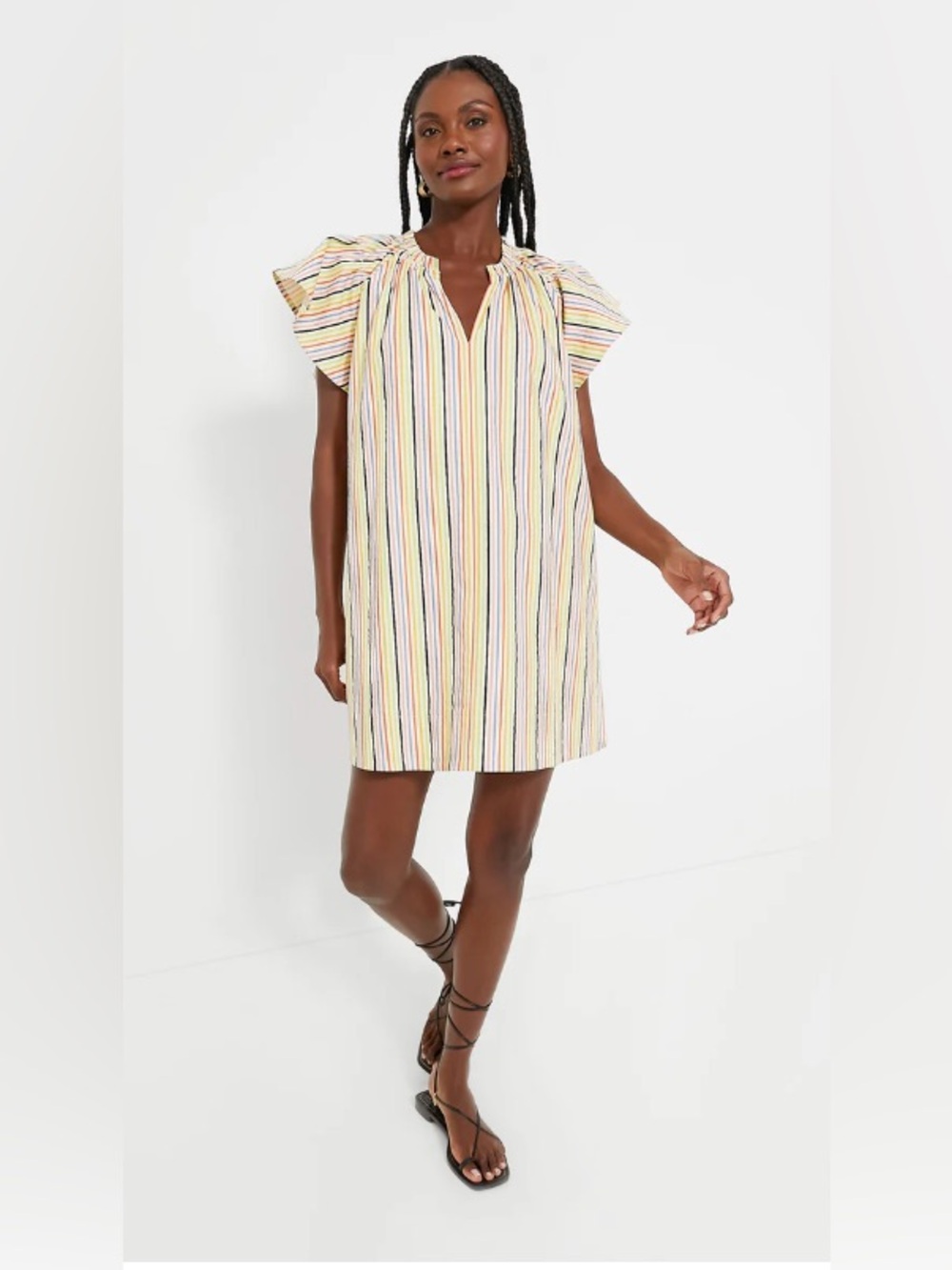 Pomander Place Finley Flutter Mini Dress in Rainbow Stripe Size XS